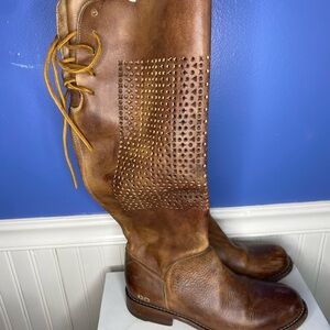Bed Stu Brown Perforated Leather Heeled Riding Boots